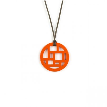 Pendentif damier corne et laqué orange