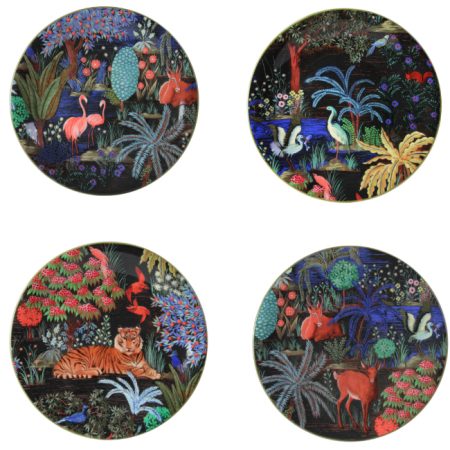 Coffret 4 assiettes dessert Jardin du Palais fond noir